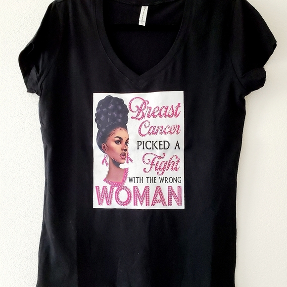Women "Breast Cancer" Graphic Black V-Neck T-Shirt Size 1X - Picture 6 of 7
